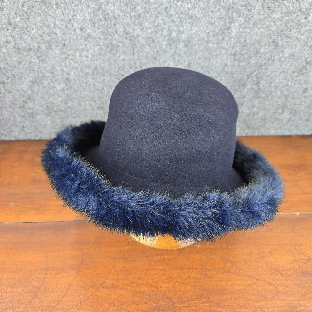 Dennis Basso‎ Navy Faux Fur Brim Hat 21